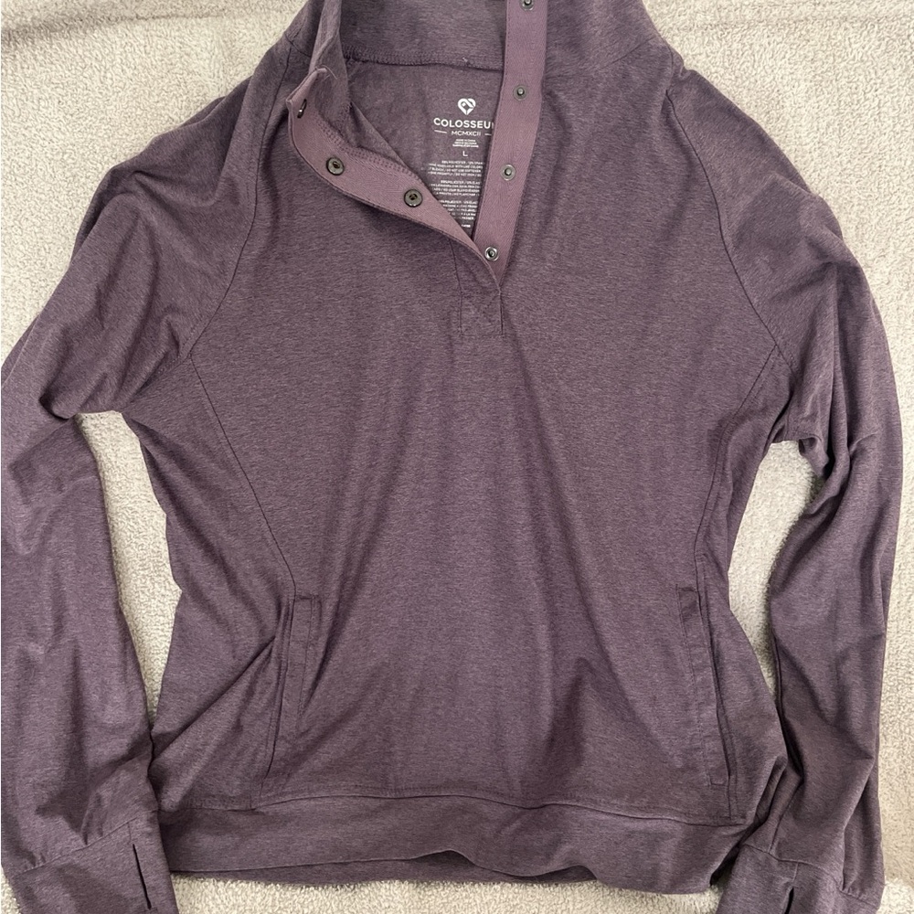 Colosseum Deep Purple Button-Up Workout Top.